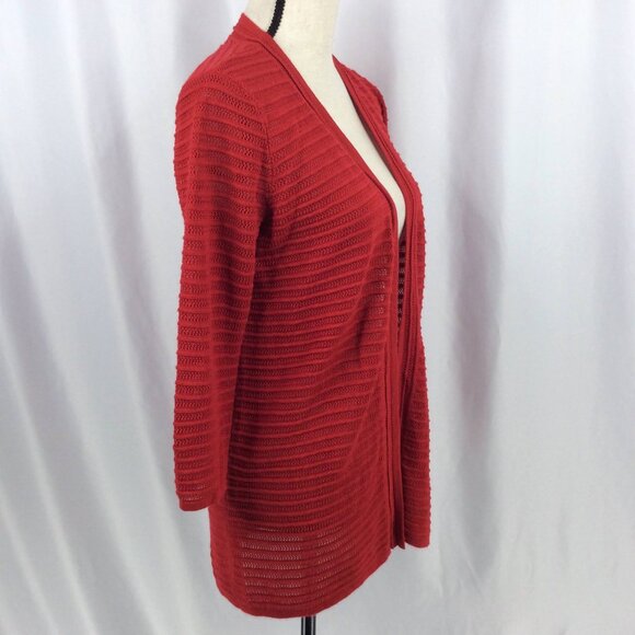 Chicos Travelers 0 Open Cardigan Sweater Womens Size Small / 4 Red Textured Knit - Picture 2 of 8
